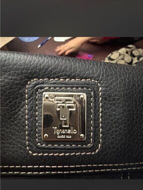 Tignanello Black Pebbled Leather Shoulder Bag with Silver Plate